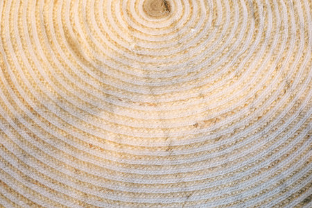 A close-up view of a woven surface displaying repeating circular designs showcasing natural fibers that add warmth and texture.の写真素材