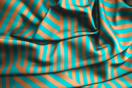 The fabric features a striking design with alternating turquoise and gold stripes.の写真素材