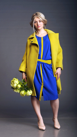 coat, fashionable coat, bright coat, autumn women's coat, women's coat, light overcoatの写真素材