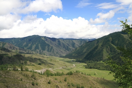 Landscape with road to the Altay mountains. Siberiaの写真素材