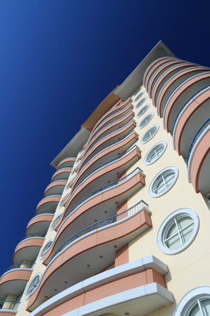 View of a building from the bottom foreshortening