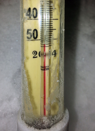 Extremely low temperatures in Siberia, alcohol thermometer -50の写真素材