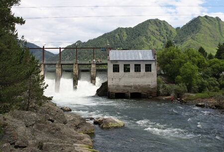 Altai Republic, RUSSIA-JUNE 12, 2007: hydroelectric Power station built in 1935 on the Chemal river in the village of Chemalのeditorial素材