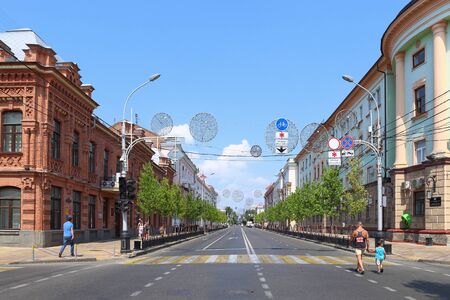 Krasnodar, Russia-AUGUST 16, 2015: prospect of Krasnaya street on a weekend with the roadway open to pedestriansのeditorial素材