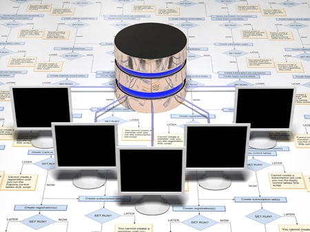 database in black and yellow over a white background done in reflective materialsの写真素材