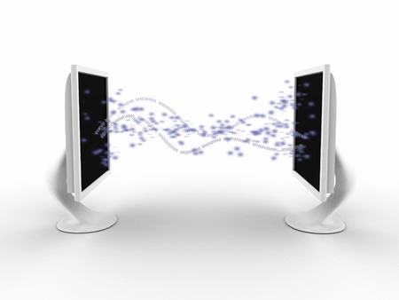 Two monitors one opposite other transmit data   3d illustrationの写真素材