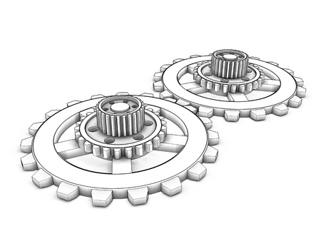 3d gear isolated on white backgroundの写真素材