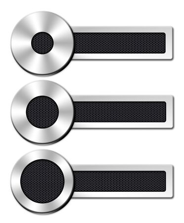 collection chrome button with a black metal mesh on white backgroundの写真素材