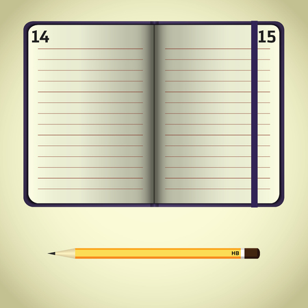 Violet open notebook and pencilのイラスト素材