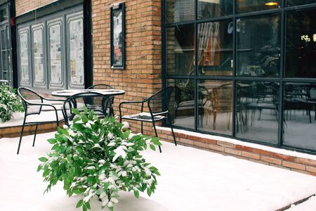 Snow front of the coffee shopのeditorial素材