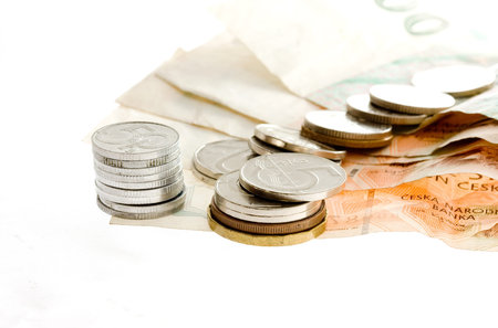 Czech bank notes and coinsの写真素材