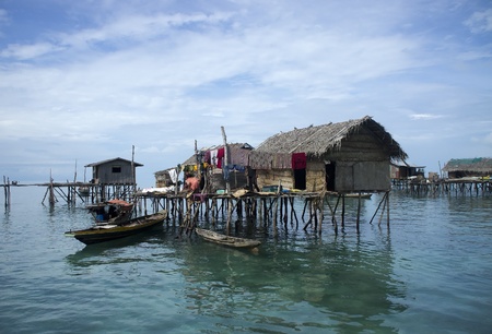 Sea gypsies houses on stilts in Semporna, Sabah, Borneo, Malaysia. 