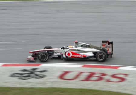 SEPANG, MALAYSIA - APRIL 8: Lewis Hamilton of Vodafone McLaren Mercedes in action at PETRONAS Malaysia Grand Prix on April 8, 2011 in Sepang, Malaysia. The race will be held on Sunday April 10, 2011. のeditorial素材