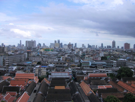 Cityscape of Bangkok, Thailand with blue sky and white cloud.の写真素材