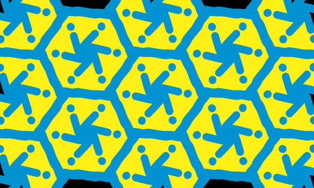 Seamless geometric pattern in blue and yellow colors. Vector illustration.の写真素材