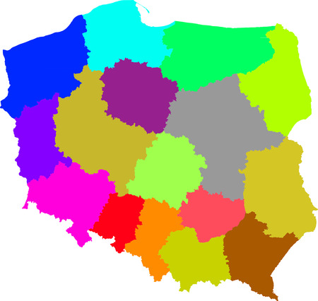 Color, detailed map of Polish administrative divisions.  Each division is on a separate layer (concerning vector file).のイラスト素材