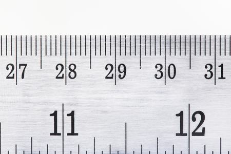 Old stainless steel ruler isolated with clippingpath on white backgroundの写真素材