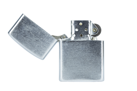 Steel silver lighter open cap isolated with clippingpath on white background concept idea copyspaceの写真素材