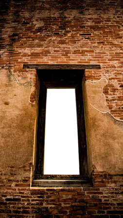 Old brick wall and window with white background. Thailand