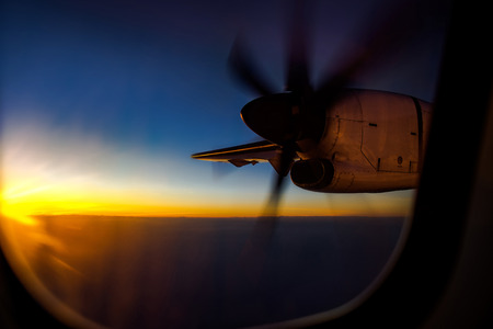 Sky blue sky View through the aircraft window.の写真素材