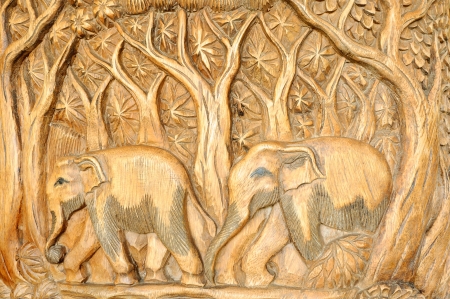 Carved Wooden Elephantの写真素材