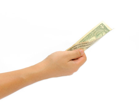 Hand with money isolated on white background