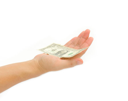Hand with money isolated on white background