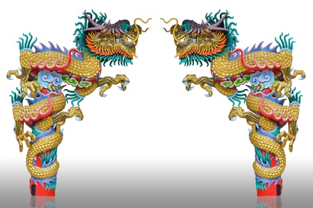 Chinese style dragon statue isolated white background in chinese temple supanburi thailandの写真素材