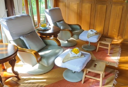 The chair for foot massage in spa roomのeditorial素材
