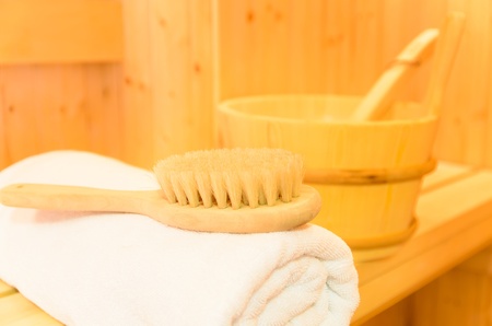 Inside sauna room and accessoriesの写真素材