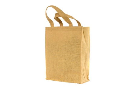 Shopping bag made out of recycled  sack with isolated white の写真素材