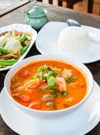 Hot and sour soup and shrimp in condensed water, Thai traditional food  Tom Yum Goong の写真素材