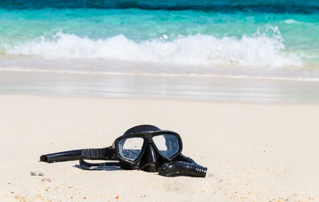 Snorkeling set on the beach in Krabi Province,Thailandの写真素材