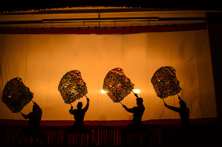 The Grand Shadow Play. Thai shadow puppet art at Rachaburi province, Thailand.の写真素材
