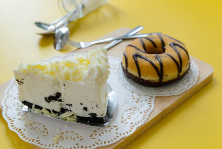Chocolate Donut and white cakeの写真素材