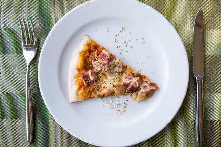 Slice of Pizza on white plateの写真素材