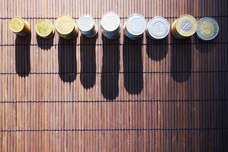 Polish currency. Coins overhead view.の写真素材