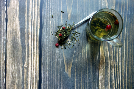 Green tea beverage - fat burner full of antioxidants, view from overheadの写真素材