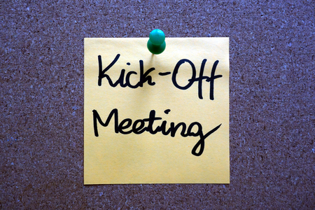 Kick-off meeting handwritten on paper sheetの写真素材