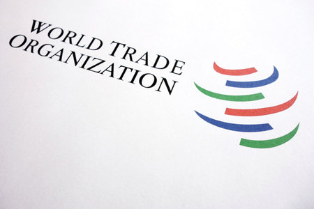 KONSKIE, POLAND - MAY 06, 2018: World Trade Organization logo on a paper sheetのeditorial素材