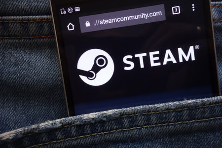 KONSKIE, POLAND - MAY 19, 2018: Steam Community website is displayed on smartphone hidden in jeans pocketのeditorial素材