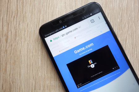 KONSKIE, POLAND - JULY 08, 2018: Game.com (GTC) cryptocurrency website is displayed on Huawei Y6 2018 smartphoneのeditorial素材