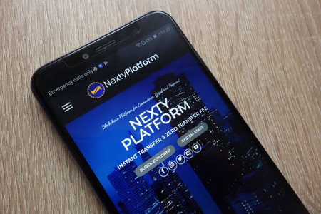 KONSKIE, POLAND - JULY 17, 2018: Nexty (NTY) cryptocurrency website displayed on a modern smartphoneのeditorial素材