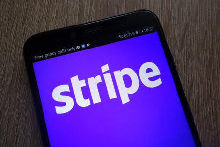 KONSKIE, POLAND - JULY 17, 2018: Stripe fintech company website displayed on a modern smartphone