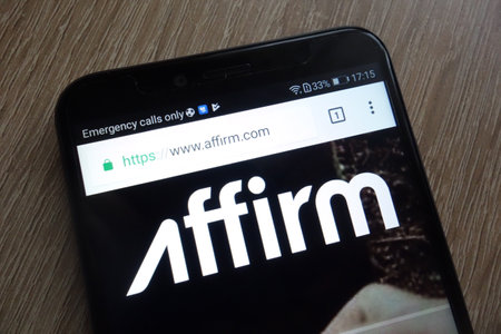KONSKIE, POLAND - JULY 17, 2018: Affirm fintech company website displayed on a modern smartphoneのeditorial素材