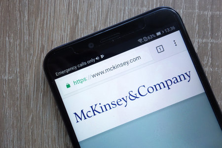 KONSKIE, POLAND - JULY 21, 2018: McKinsey & Company website displayed on a modern smartphoneのeditorial素材