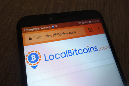 KONSKIE, POLAND - JULY 26, 2018: LocalBitcoins website is displayed on a modern smartphone