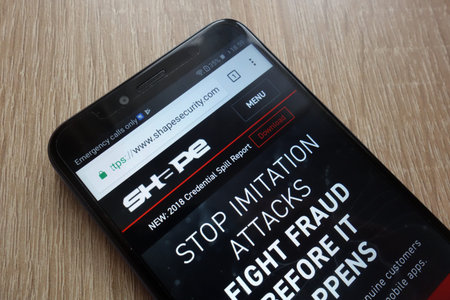 KONSKIE, POLAND - JULY 26, 2018: Shape Security website is displayed on a modern smartphone