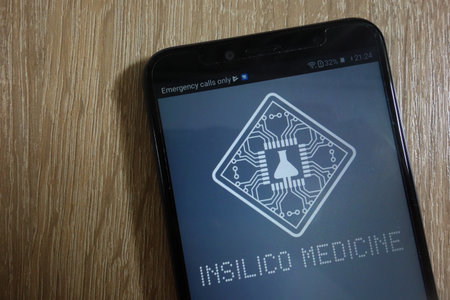 KONSKIE, POLAND - JULY 26, 2018: Insilico Medicine website is displayed on a modern smartphoneのeditorial素材