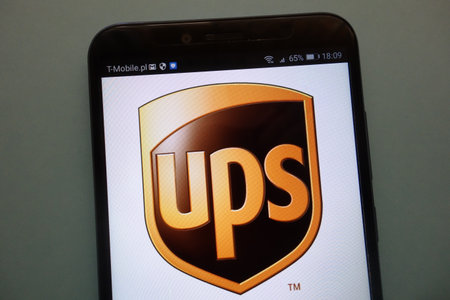 KONSKIE, POLAND - SEPTEMBER 08, 2018: UPS on a smartphoneのeditorial素材